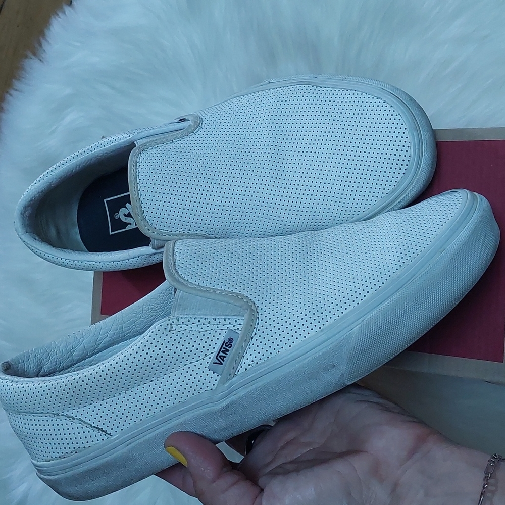 Vans leather white perforated slip ons sneakers